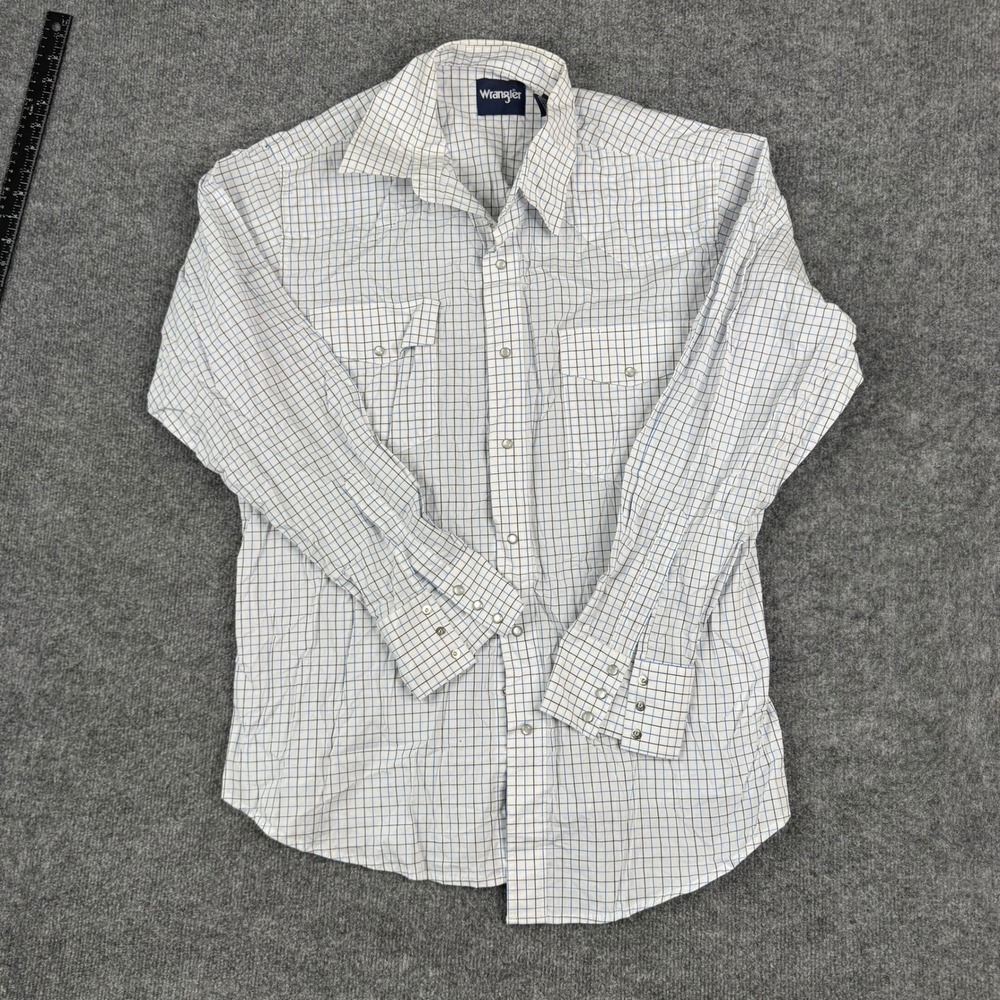 Wrangler Shirt Mens XL White Blue Grid Western Snap Up Regular Fit MWR389B